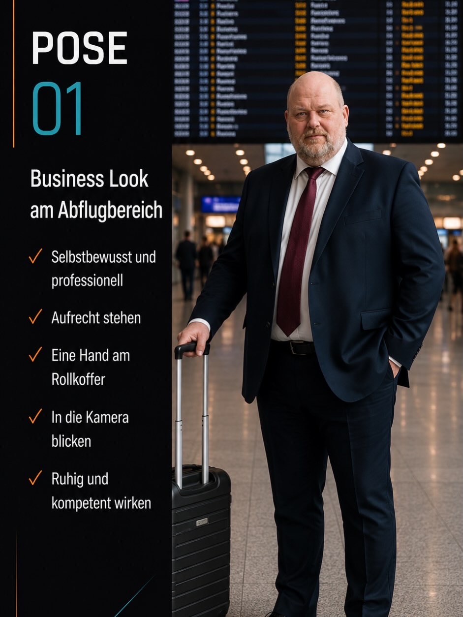 Pose 01: Business Look am Abflugbereich
