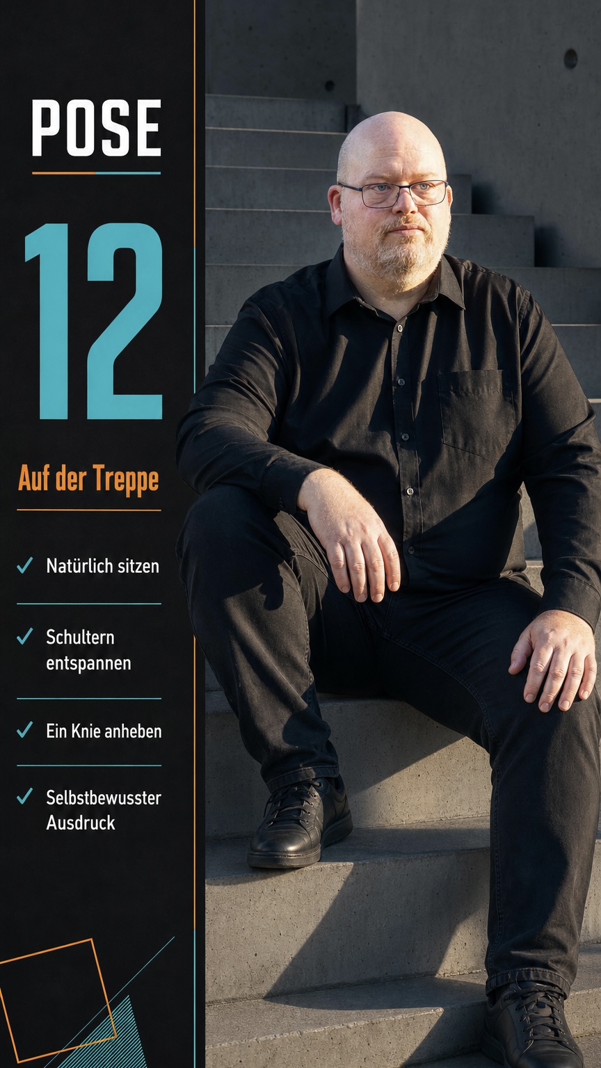 Pose 12: Auf der Treppe