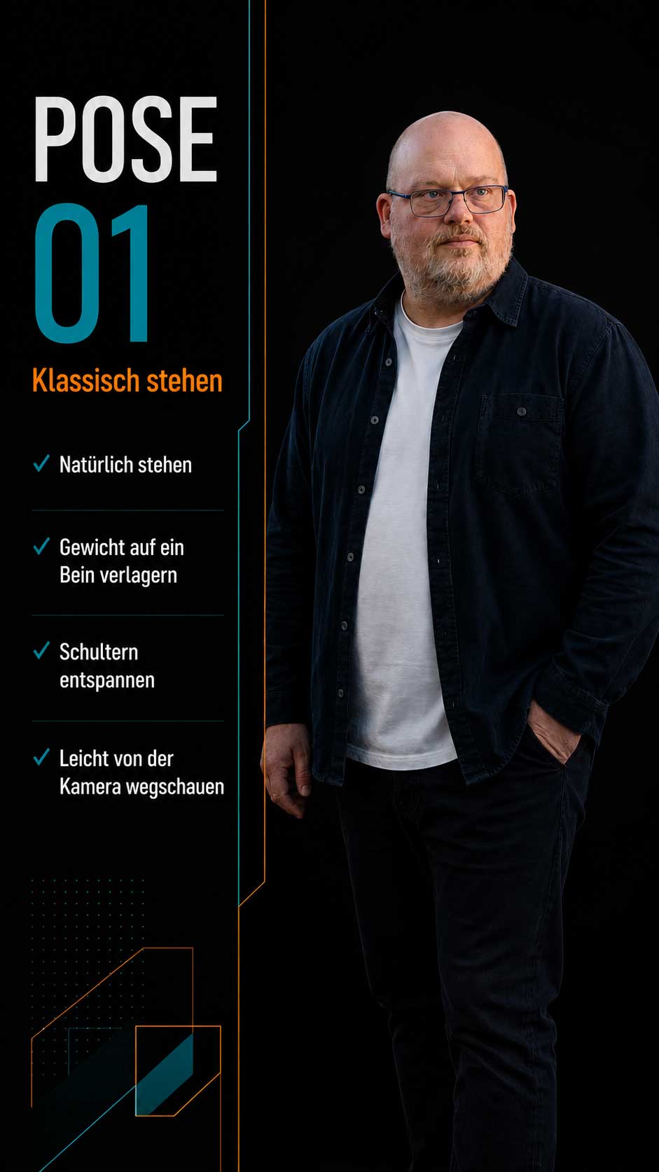 Beispiel einer Studio Pose vor schwarzem Hintergrund
